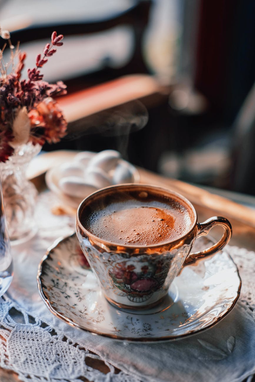 hot chocolate in decorative cup